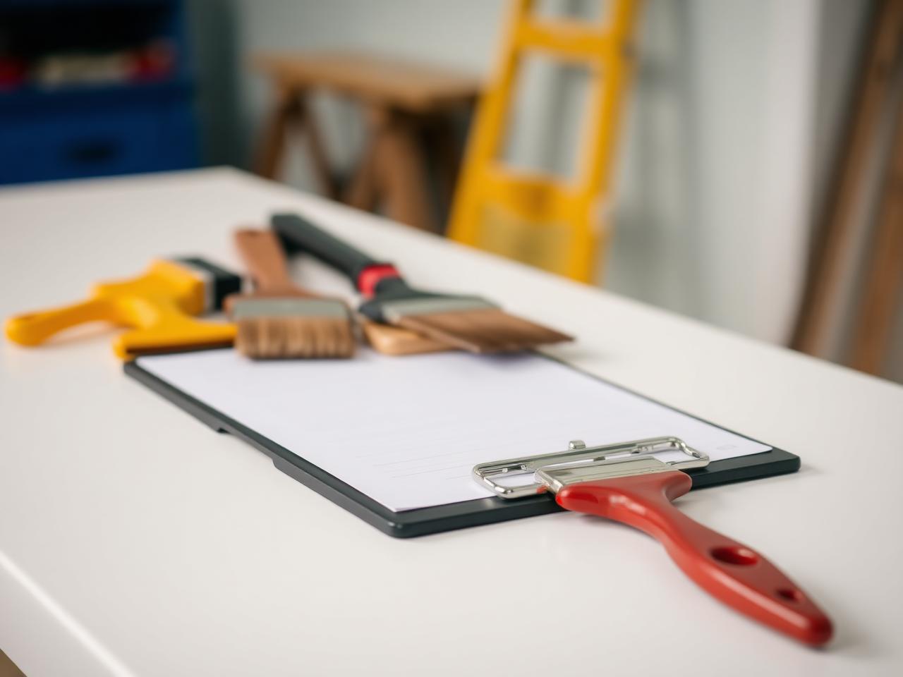 Property maintenance tools on a workbench